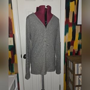 Athleta Gray Uptempo Ribbed Henley Long Sleeve Top Size Small